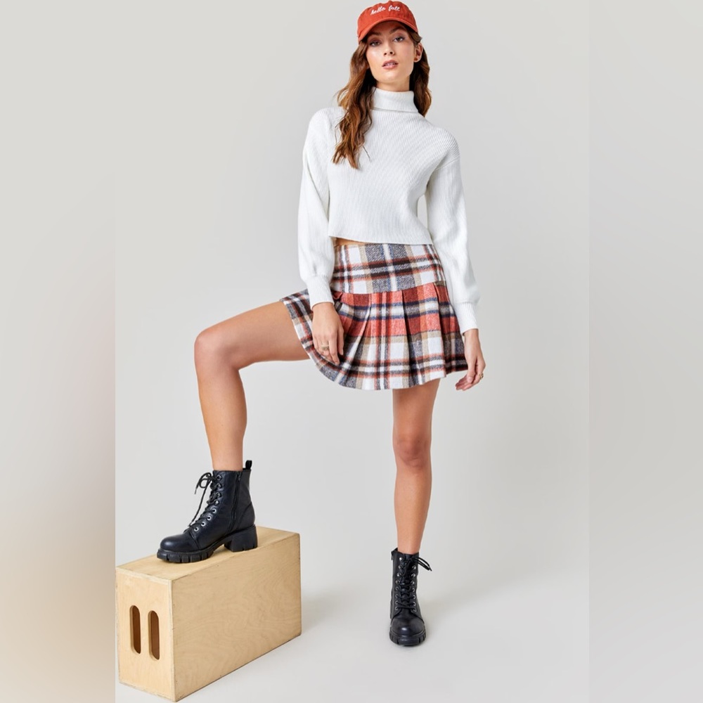 francesca's plaid skater skirt cream
